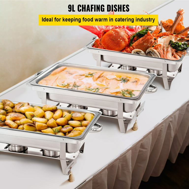 9.5 qt. Silver Stainless Steel Chafing Dish Buffet Set with Warmers TR