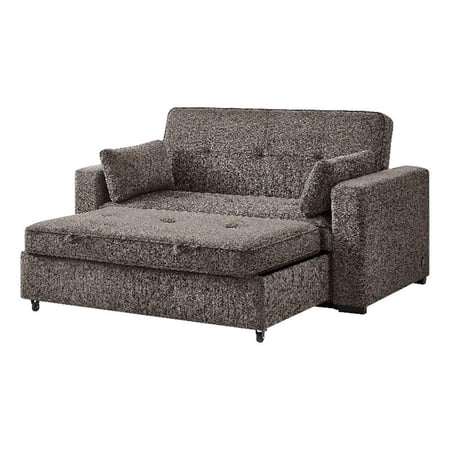 Arnold 76" Ash Brown Chenille Conv. Sofa Sleeper w/ Memory Foam+USB Ports+Plws