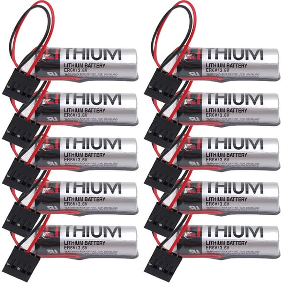(Pack of 10) ER6VC3N ER6V/3.6V 2Ah JAE5PIN Lithium Replacement Battery PLC Battery with JAE5PIN Plug