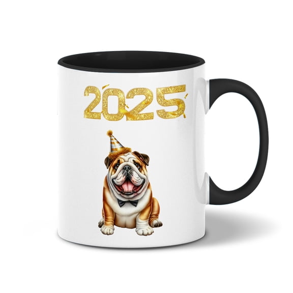 Happy New Year Bulldog Welcome 2025 Balloon Firework Party 11oz Accent Two-tone Mug Dog Lover Gifts Idea Coffee Tea Cup - 01014
