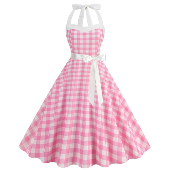 RMGVDSD Wedding Guest Dress Women's Vintage Polka Dot Dress 1950S Halter Neck Retro Dresses A-Line Party Swing Sundress With Belt Vintage Party Dress