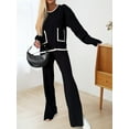 thumbnail image 4 of Women'S 2 Pcs Set Casual Long Sleeve Knit Pullover Top and Wide Leg Pants Sweatsuit Lounge Sets Black XL, 4 of 9