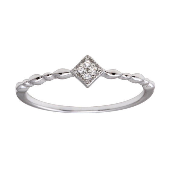 Rhodium Plated 925 Sterling Silver Diamond-Shape Clear CZ Ring Band White Jewelry Female Size 8