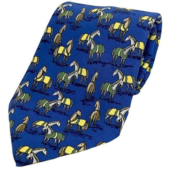 Pre-Owned Hermes tie blue ec-20345 100% silk HERMES horse men's animal