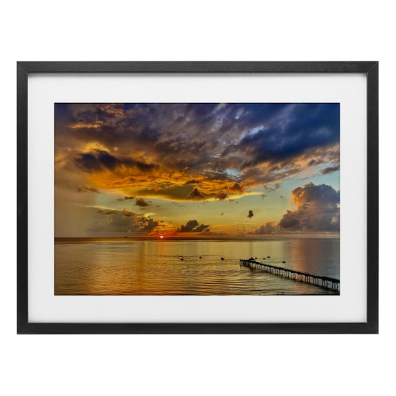 Stupell Industries Sunset and Ocean Clouds Black Framed Print Under Glass design by David Stahl, 14 x 20