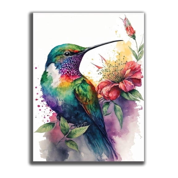 BYGFHLYW DIY 5D Diamond Art Painting Kits for Adults, Watercolor Hummingbird Floral Art Diamond Craft, Botanical Home Wall Decor 12x16 Inch