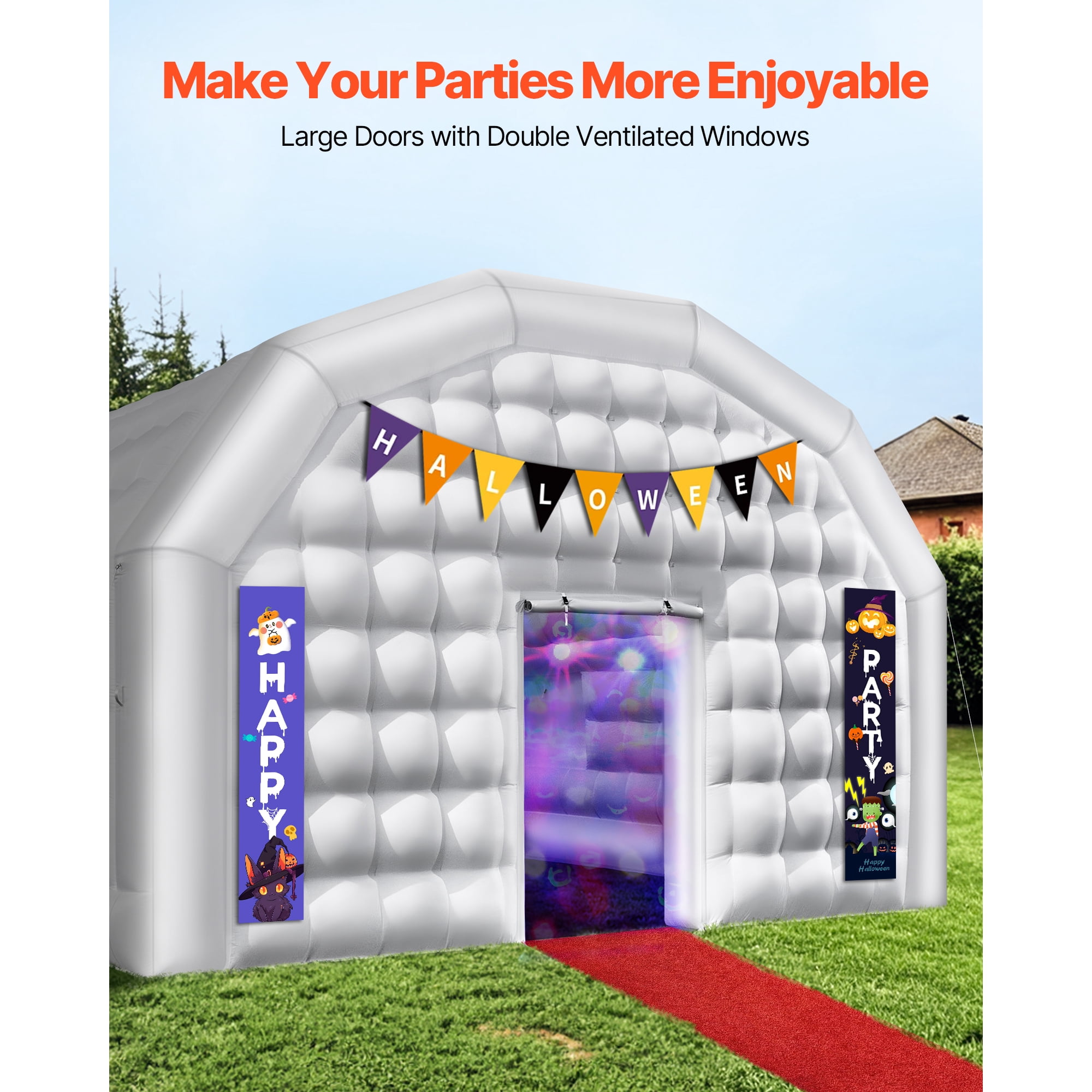 KFFKFF Inflatable Nightclub, 29.5 x 19.7 x 13.1 ft Party Tent with 1100W Blower & Sandbags, Blow-Up Event Tent with Windows, Air Cube Structure for Birthdays, Weddings, and Celebrations, White