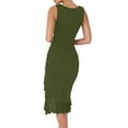 thumbnail image 2 of Women'S Ruched Bodycon Midi Dresses Square Neck Sleeveless Ruffle Hem Club Party Tank Dress Military Green L, 2 of 7