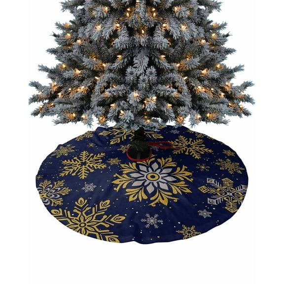 Navy Blue Snowflake Christmas Christmas Tree Skirt 48 Inches Large Christmas Skirt Tree, Xmas Snowflake Yellow Grey Tree Skirt Christmas Decorations for Fireplace Party Holidays Indoor Outdoor