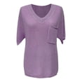 thumbnail image 5 of Baberdicy Sweaters for Women, Women's Fashion Spring and Summer Top Basic Loose Short Sleeve Side Slit Rib Knitted Top Casual Sweater Pocket Womens Sweaters Purple, 5 of 7