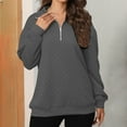 thumbnail image 2 of CheerKidz Women's Solid Color Zipper V-neck Long Sleeved Loose Casual Hoodless Sweatshirt Fashion Solid Color Pullover Tops(Gray,M), 2 of 8
