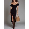 thumbnail image 2 of Women's Black Fringe Mini Dress, Off Shoulder Western-Inspired Party Dress, 2 of 2