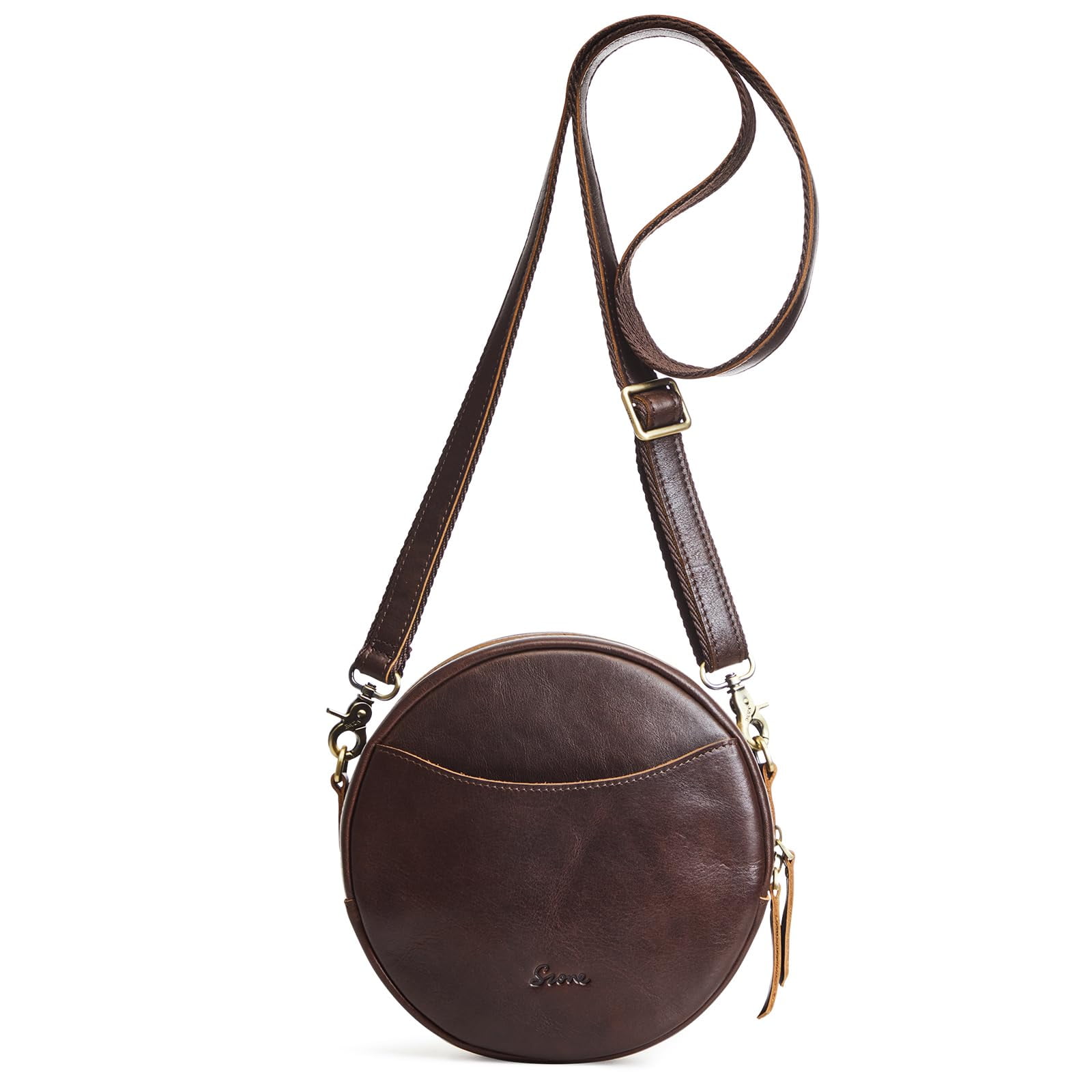 S-ZONE Leather Crossbody Bags for Women Trendy Circle Cross Body Shoulder Bag Designer Round Purses