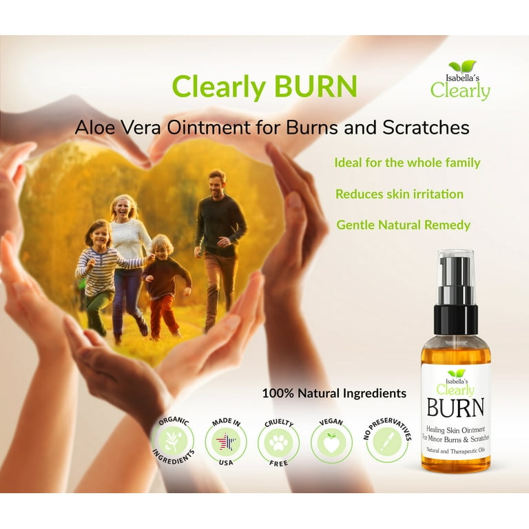 Clearly BURN Soothing Ointment, Soothe Skin Burns, Scratches, Scalds,  Sunburn, Scars, Rashes with Olive Oil, Lavender and Aloe Vera, Fast Acting Natural  Remedy