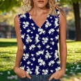 thumbnail image 3 of Women's Sleeveless V Neck White Floral Print Tank Tops Casual Summer Loose Fit Blouses Tunic Shirts for Beach Daily, 3 of 6