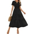 thumbnail image 2 of LNWUY Women's Summer Floral Boho Maxi Dress Wrap Short Sleeve V Neck Ruffle A-Line Flowy Wedding Guest Long Dresses Black L, 2 of 9