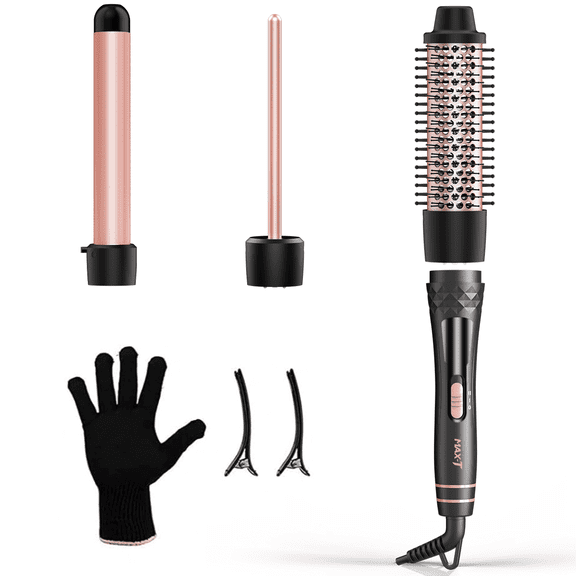 Curling Iron Set for Beginners, 3 in 1 Curling Wand Set with Thermal Brush, 3 Interchangeable Ceramic Hair Wand Curler (0.35”-1.25”), Dual Voltage Hair Curler
