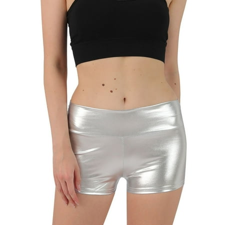 RYRJJ Metallic High Waisted Booty Shorts Women s Shiny Cheeky Dance Bottoms Wet Look Disco Party Club Hotpants(Silver XL)