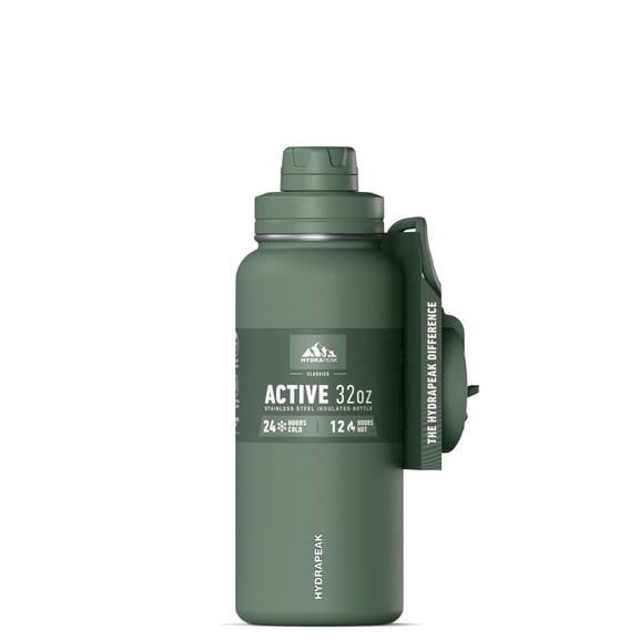 Hydrapeak 32oz Sport Insulated Water Bottle with Straw & Chug Lid, Leak & Spill Proof, Keeps Drinks Cold for 24 Hours, Hot for 12 Hours, Premium Stainless Steel Water Bottles (32oz, Sage Leaf)