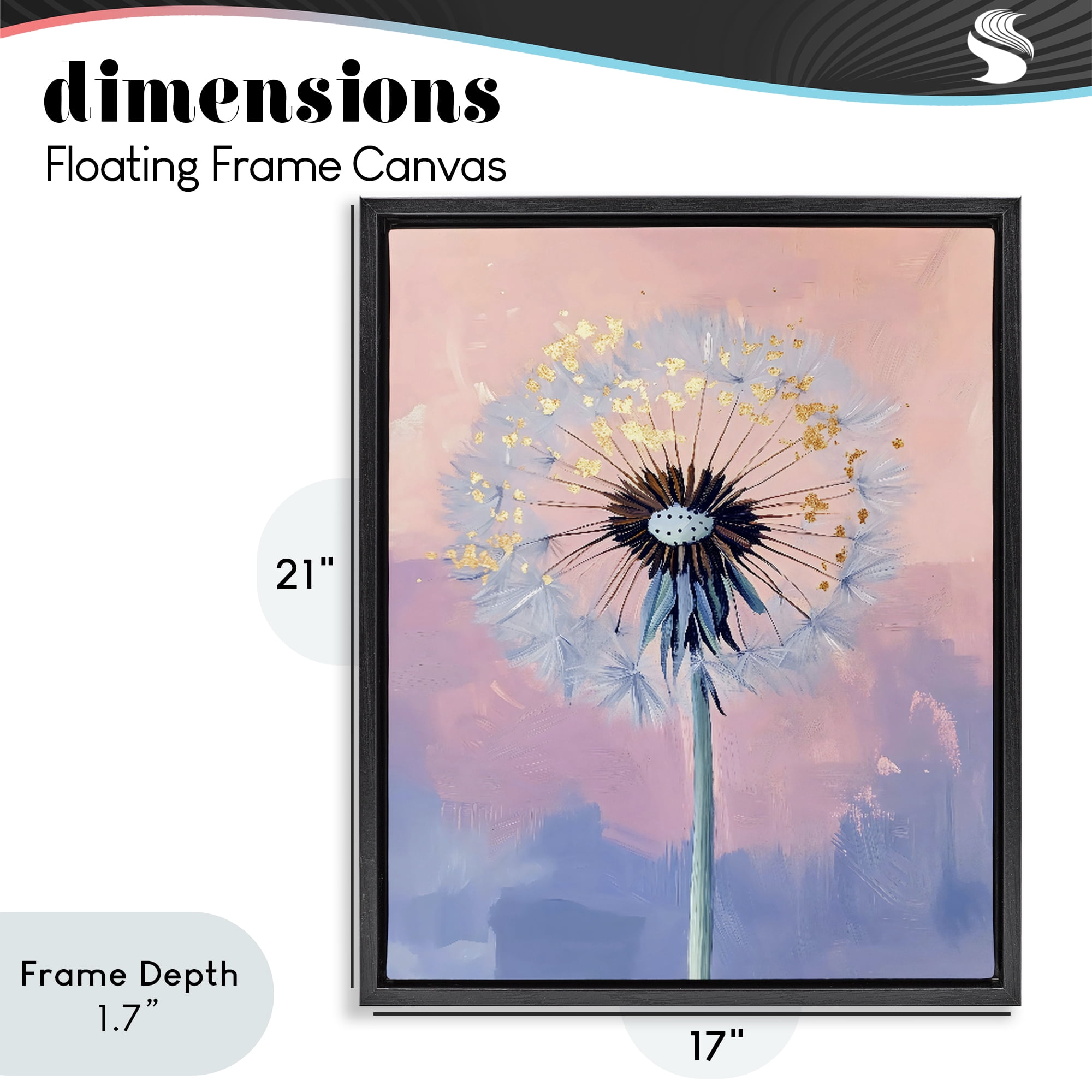Stupell Industries Pastel Dandelion with Gold Seeds Black Framed Floater Canvas Wall Art, design by The Prints Vibe