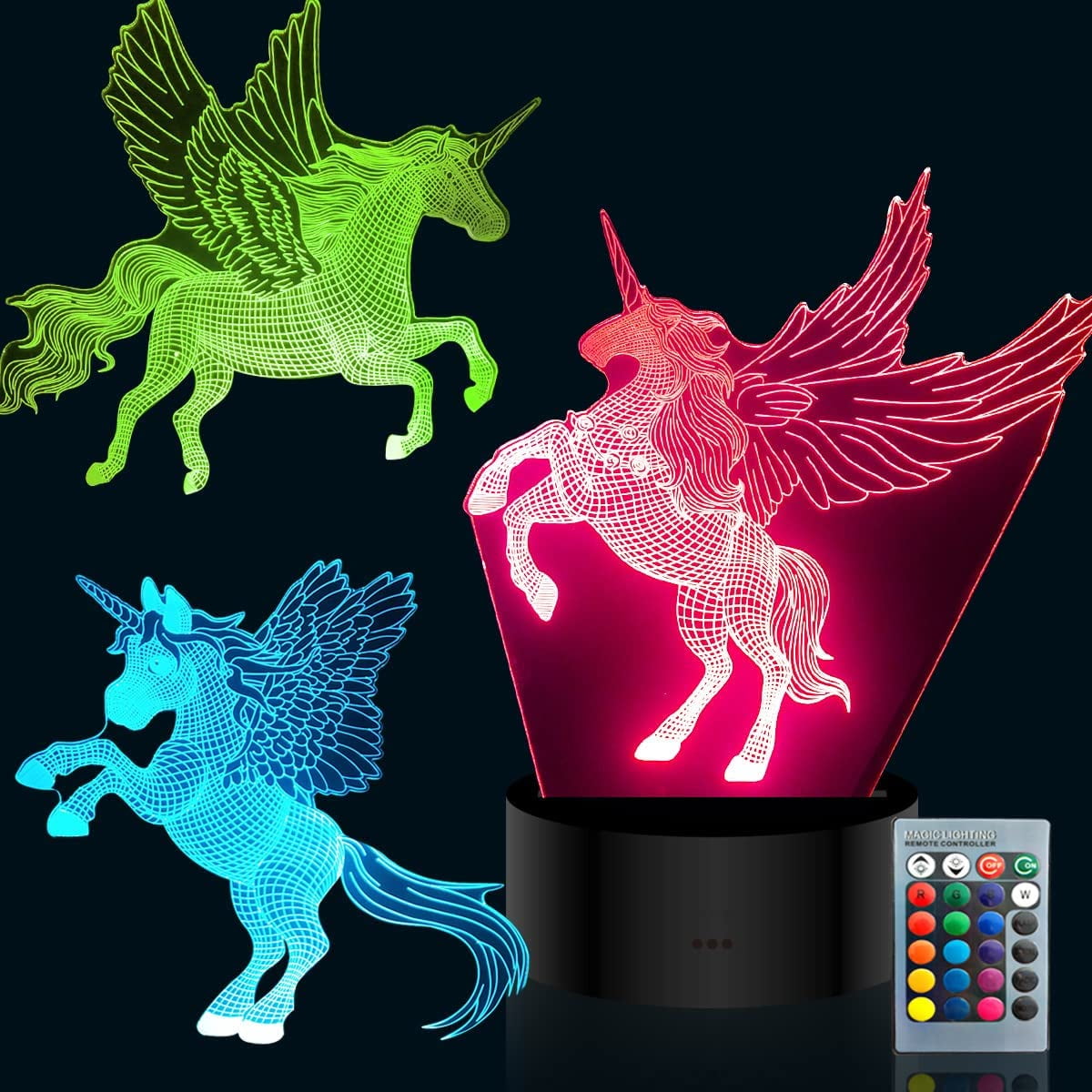 Amfyn Wood 3D Unicorn Crystal Ball Lamp (Transparent)