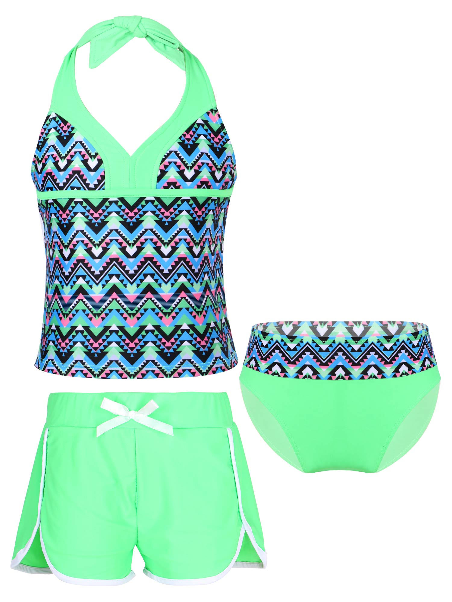 iiniim Kids Girls 3 Pcs Swimsuit Floral Halter Swim Top+Triangle Brief