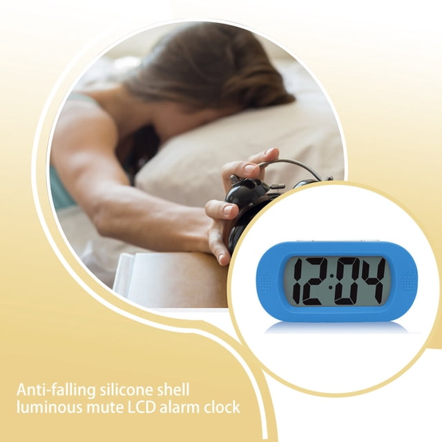 LED Alarm Clock with Snooze Night Function Light Table Bell Battery Bedside Alarms Silicone Shell LCD Screen Bell Home Travel Office Dorm Blue