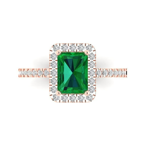 Halo Engagement Ring for Women - 1.86ct Simulated Emerald in 14K Rose Gold Promise Ring