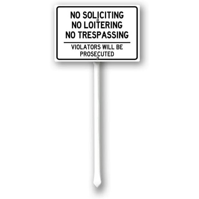 Letrero de jardín con estaca de 12 x 8 pulgadas que dice "No solicitar, no merodear, no entrar sin permiso, los infractores serán procesados", juego de 1