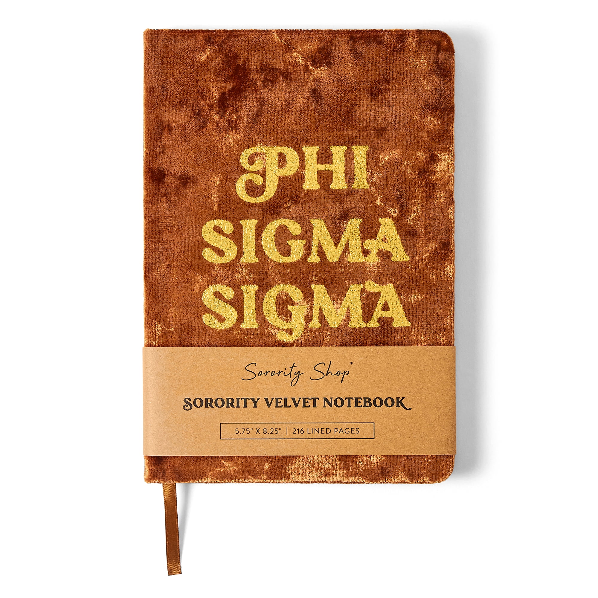 Sorority Shop Phi Sigma Sigma Notebook - PSS Velvet Notebook, With Velvet Cover, Gold Foil Imprint, Satin Ribbon, 216 Lined Pages, Glued Binding - Sorority Journal
