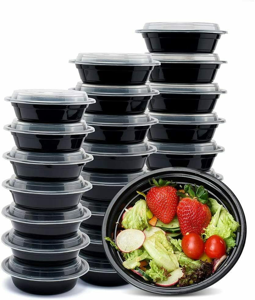 16oz Meal Prep 6" Round Food Containers with Lids, Microwavable Plastic