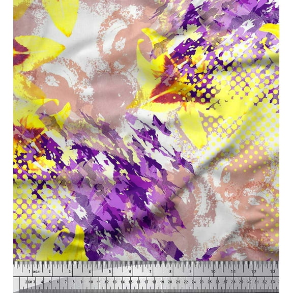 Soimoi Cotton Duck Fabric Texture & Lily Flower Print Fabric by the Yard 42 Inch Wide