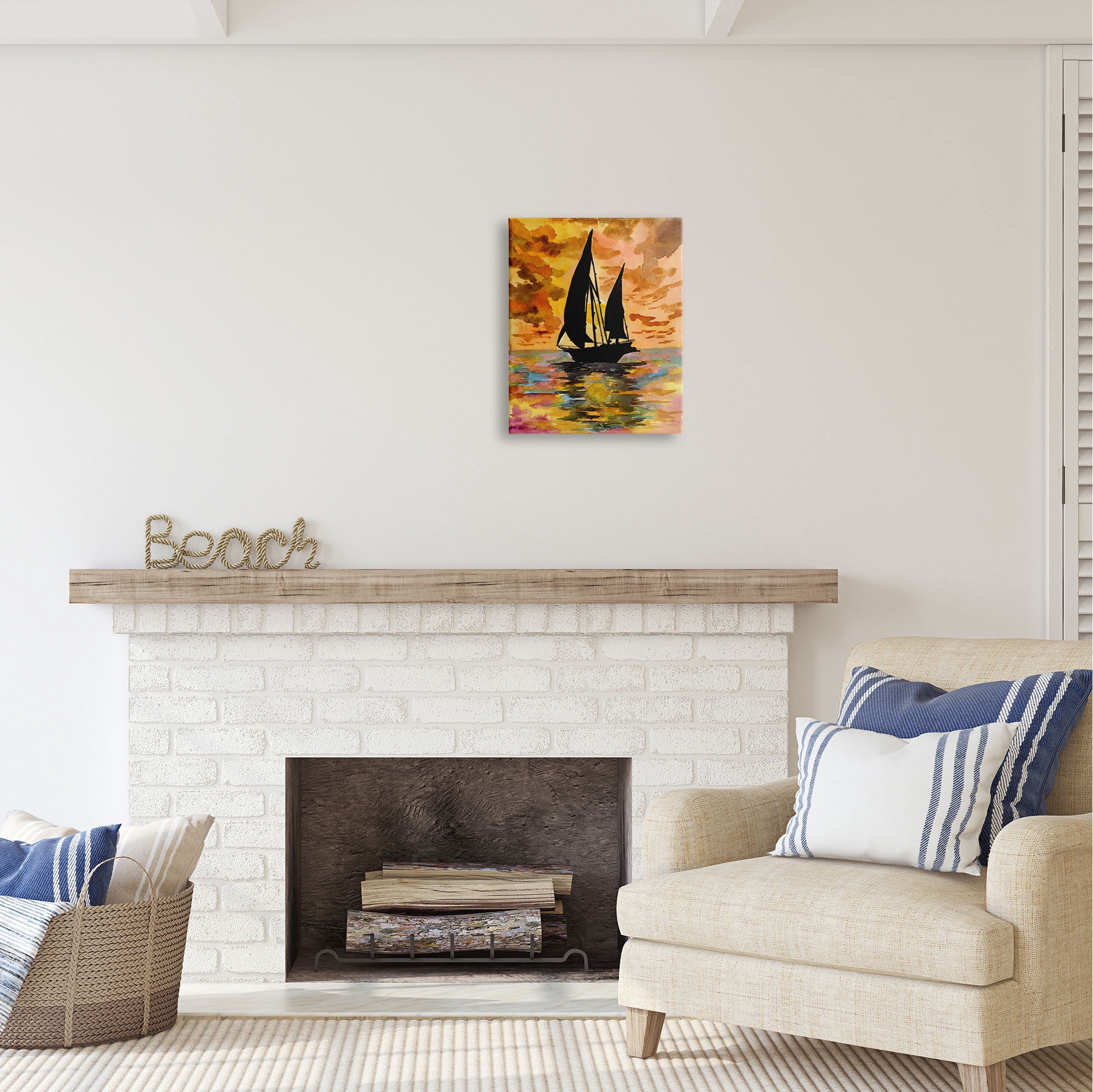 Stupell Industries Sailboat at Sunset Transportation Painting Gallery Wrapped Canvas Print Wall Art, 16 x 20