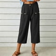 thumbnail image 6 of VV AVEORS Capris For Women Pull On Wide Leg Linen Cargo Pants Summer Buttons High Waist Beach Vacation Trousers With Pockets Black XL, 6 of 7