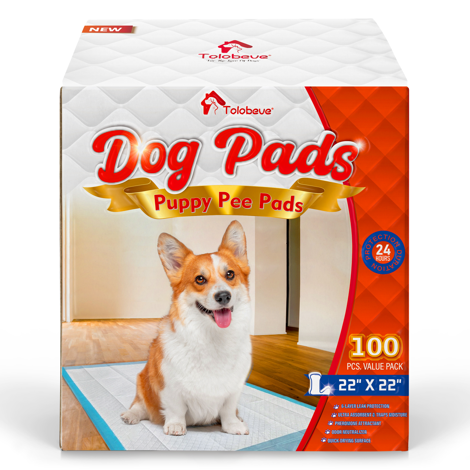 Tolobeve Puppy Pads, Large 22" x 22", 100 Count