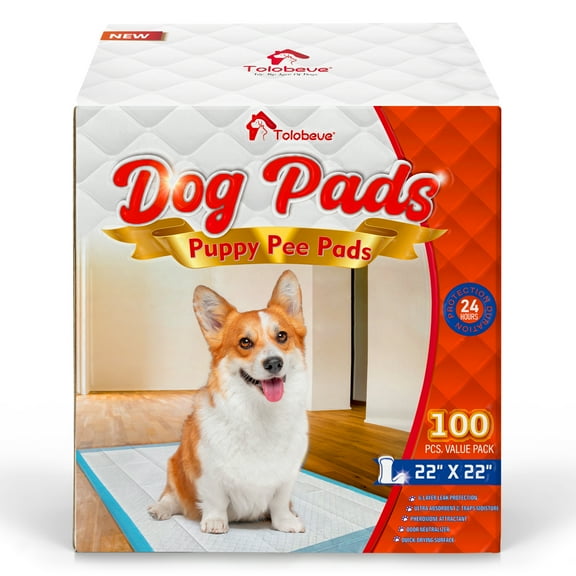 Tolobeve Puppy Pads Training Pads, Large, 22 in x 22 in, 100 Count Disposable Dog Pee Pet Pads