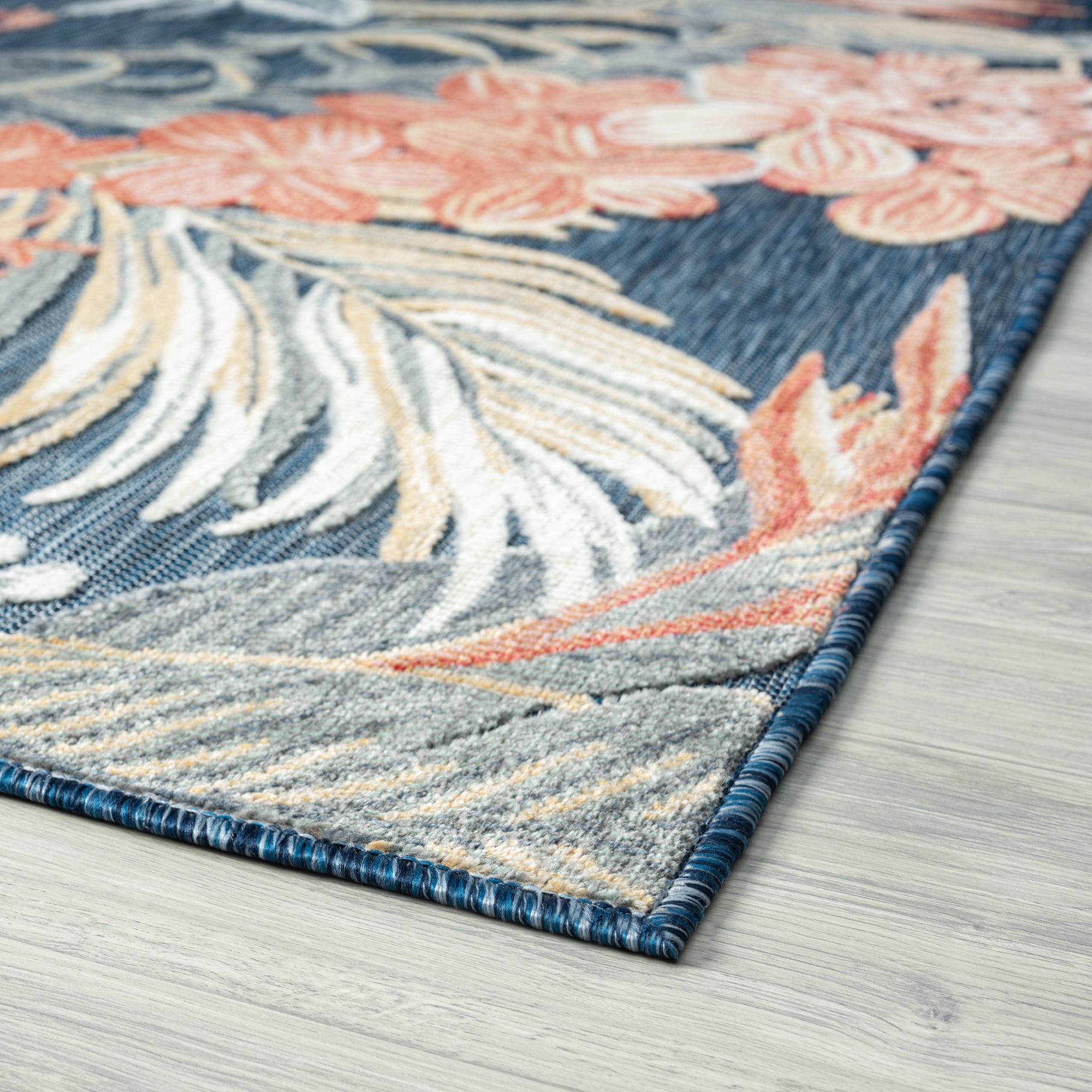 4x6 Water Resistant, Indoor Outdoor Rugs for Patios, Front Door Entry, Entryway, Deck, Porch, Balcony | Outside Area Rug for Patio | Blue, Floral | Size: 3'10'' x 5'3''