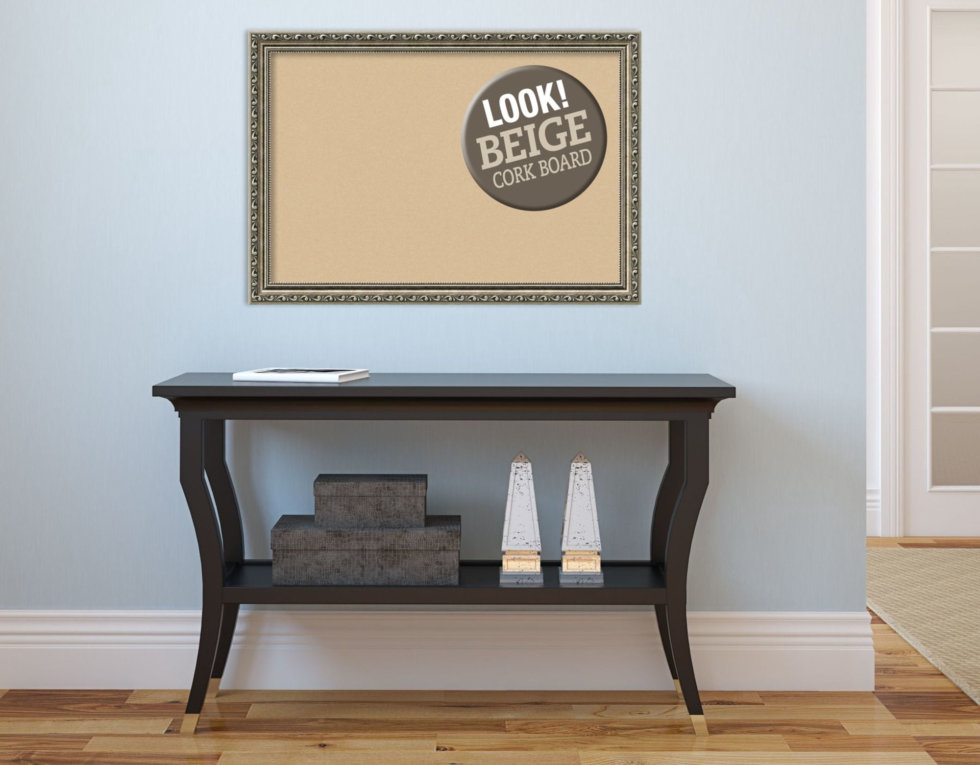 Amanti Art Natural Cork Board Wood Framed Parisian Silver Bulletin Board 26 in. x 18 in.