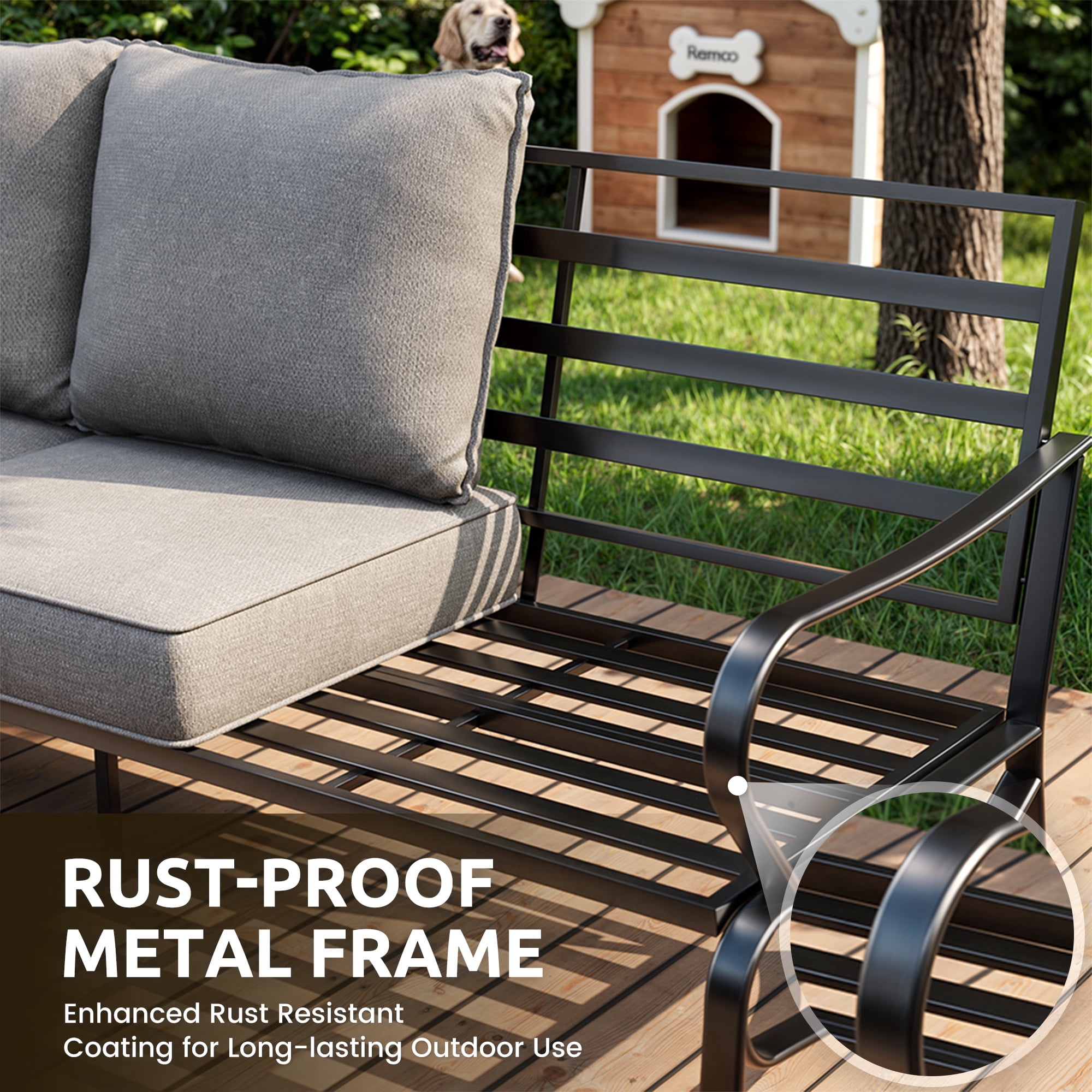POTEBAN Patio Furniture Metal Outdoor Set 5 Pcs, Outdoor Patio Furniture Set, Modern Furniture Sets with Chairs for Lawn Deck Poolside,Grey