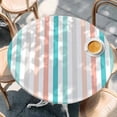 thumbnail image 2 of Aqua Teal Stripe Round Tablecloth, Fitted Table Cover with Elastic for 36"-44" Round Tables, Geometric Grey White Vertical Striped Table Cloth Outdoor Indoor Dinning Party Waterproof Tablecloths, 2 of 7