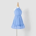 thumbnail image 2 of PatPat Family Matching Blue Swiss Dot Textured Halter Neck Sleeveless Dresses, Light Blue, Girl 8-9 Years, 2 of 7
