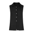 thumbnail image 5 of Ayolanni Womens Work Tops Casual Cotton Linen Black Solid Button-up Shirts Girls Shirts XL, 5 of 6
