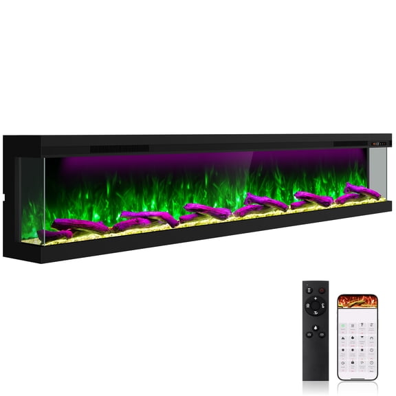 OSEYM 100" 3 Sided Electric Fireplace, Smart 3D Built-in Linear Fire Places, Multi-Colors Flames, Touchscreen, APP & Remote Control, Heater 1500W, Cracking Sound, Timer, Crystal & Log