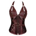 thumbnail image 1 of Corsé de cuero punk con hueso de acero de 14 huesos de acero vintage para mujer a la moda con cinturón moldeador de cuello colgante, 1 of 5