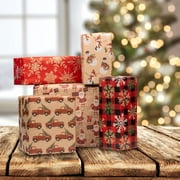 JAM Paper Christmas Kraft Gift Wrap Papers, Multi-color, (5 Rolls) 2.08 sq ft.