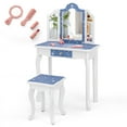 thumbnail image 1 of Costway Coiffeuse pour Enfants Ensemble Table de Maquillage pour Tout-Petits et Tabouret avec Miroir à Trois Volets Tiroir Bleu, 1 of 2