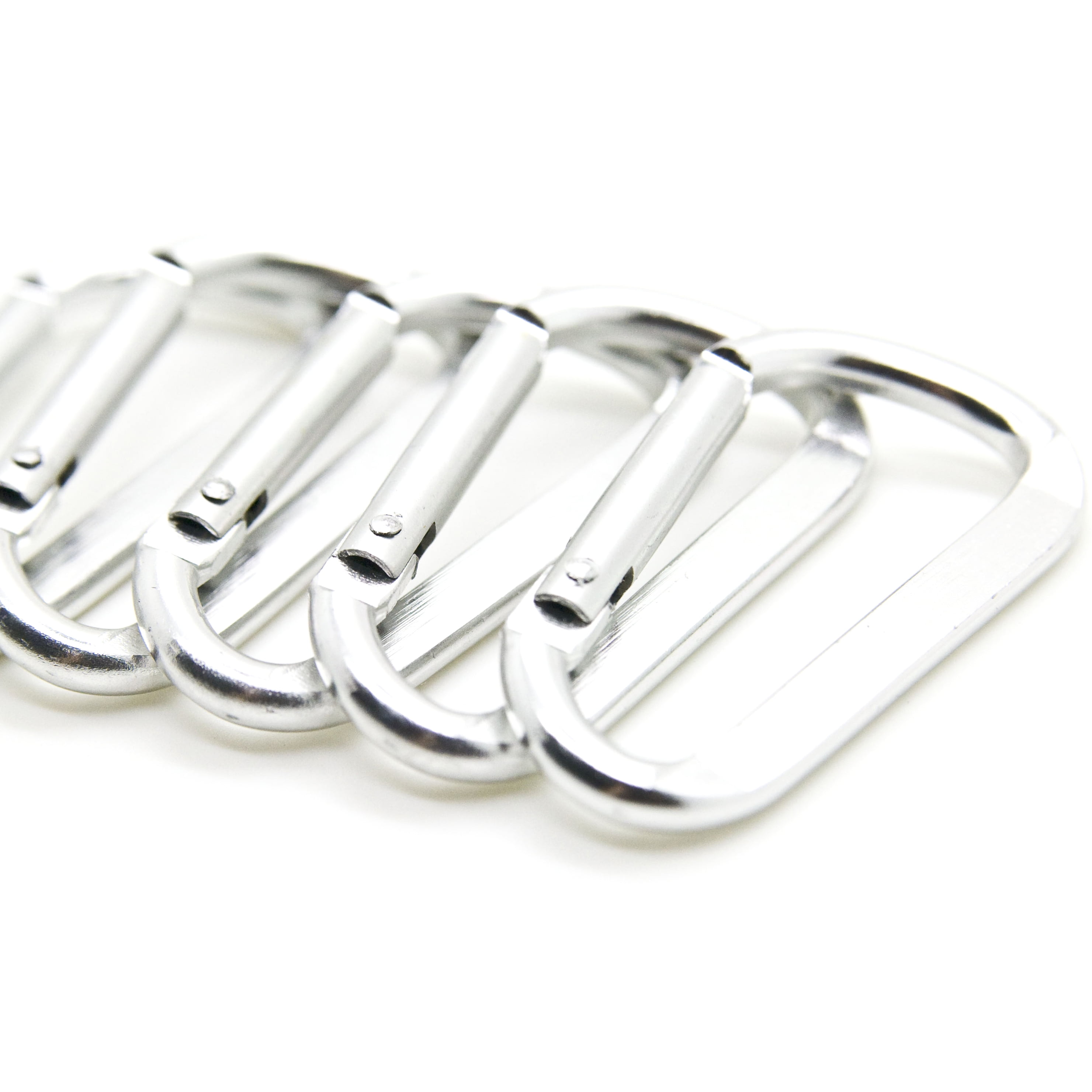 100 pcs - 2.25 inch Silver Aluminum Carabiner D Shape Flat Edge, Keychain Clip, Spring Snap Key Chain Clip Hook