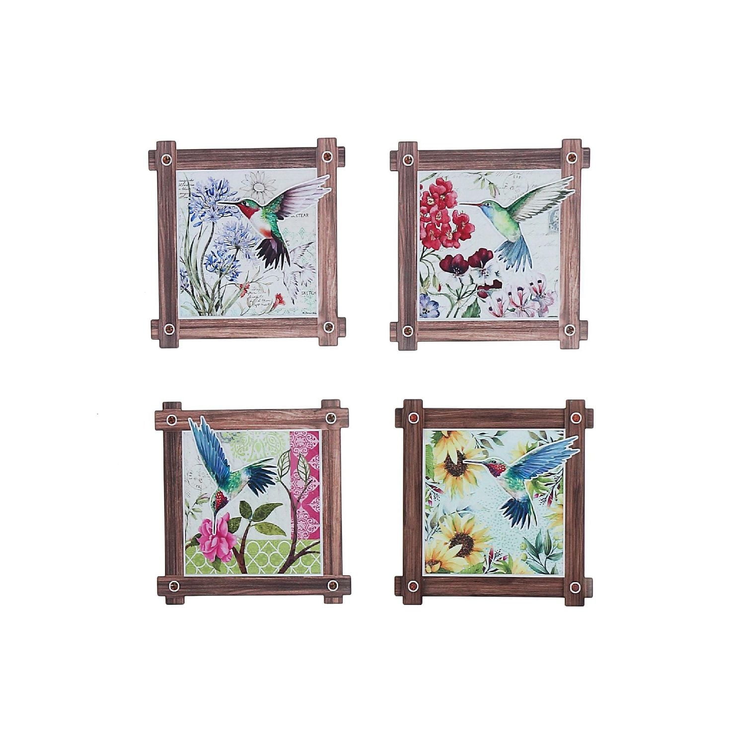IH Casa Decor 8" Square Ceramic Trivet Hummingg Bird Asstd - Set of 4