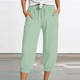 thumbnail image 2 of Bmisegm Women Capri Pants Wide Fit Elastic Waist Pocket Straight Leg Cropped Trousers with Pockets Casual Loose Comfy Womens Pants Light Green_002 S, 2 of 5