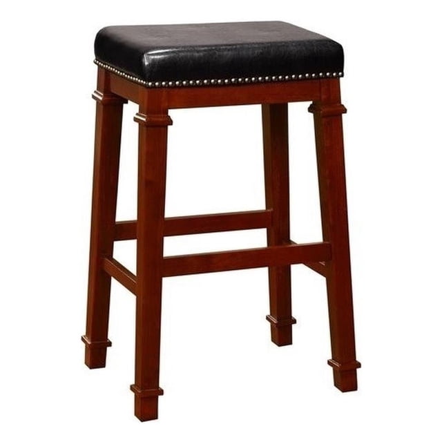 Linon Kennedy 30" Backless Faux Leather Bar Stool in Cherry Brown Wood